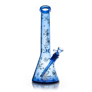 RED EYE GLASS® 15" Sapphire Blue Winter Wonderland Beaker Base Water Pipe
