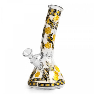 8" Yellow Hive Lean Back Beaker Tube with Full Wrap Decal
