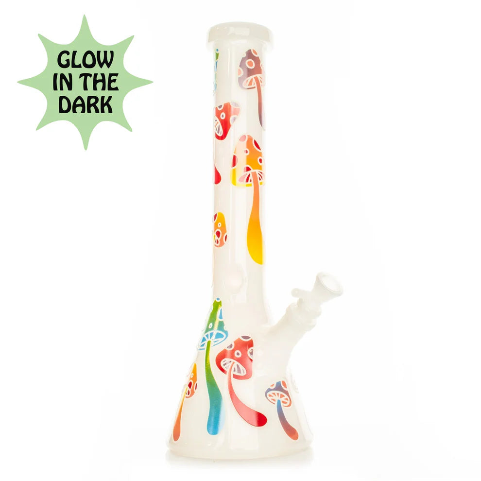 Pipe à eau RED EYE GLASS® 15" à base de bécher magique en forme de champignon phosphorescent