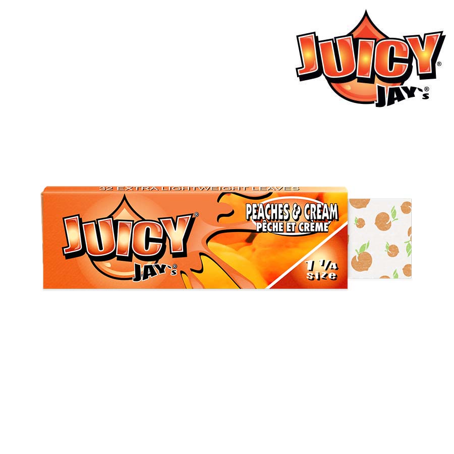 JUICY JAY'S 1¼ – PÊCHES ET CRÈME (BOÎTE COMPLÈTE)