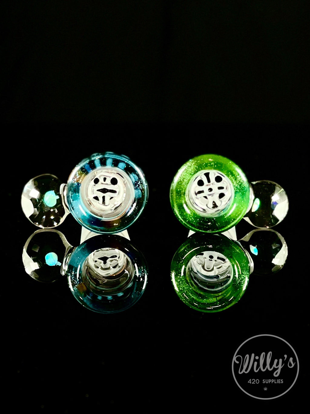 Green Belt Glass 18mm Wig Wag Ash Catcher Sets