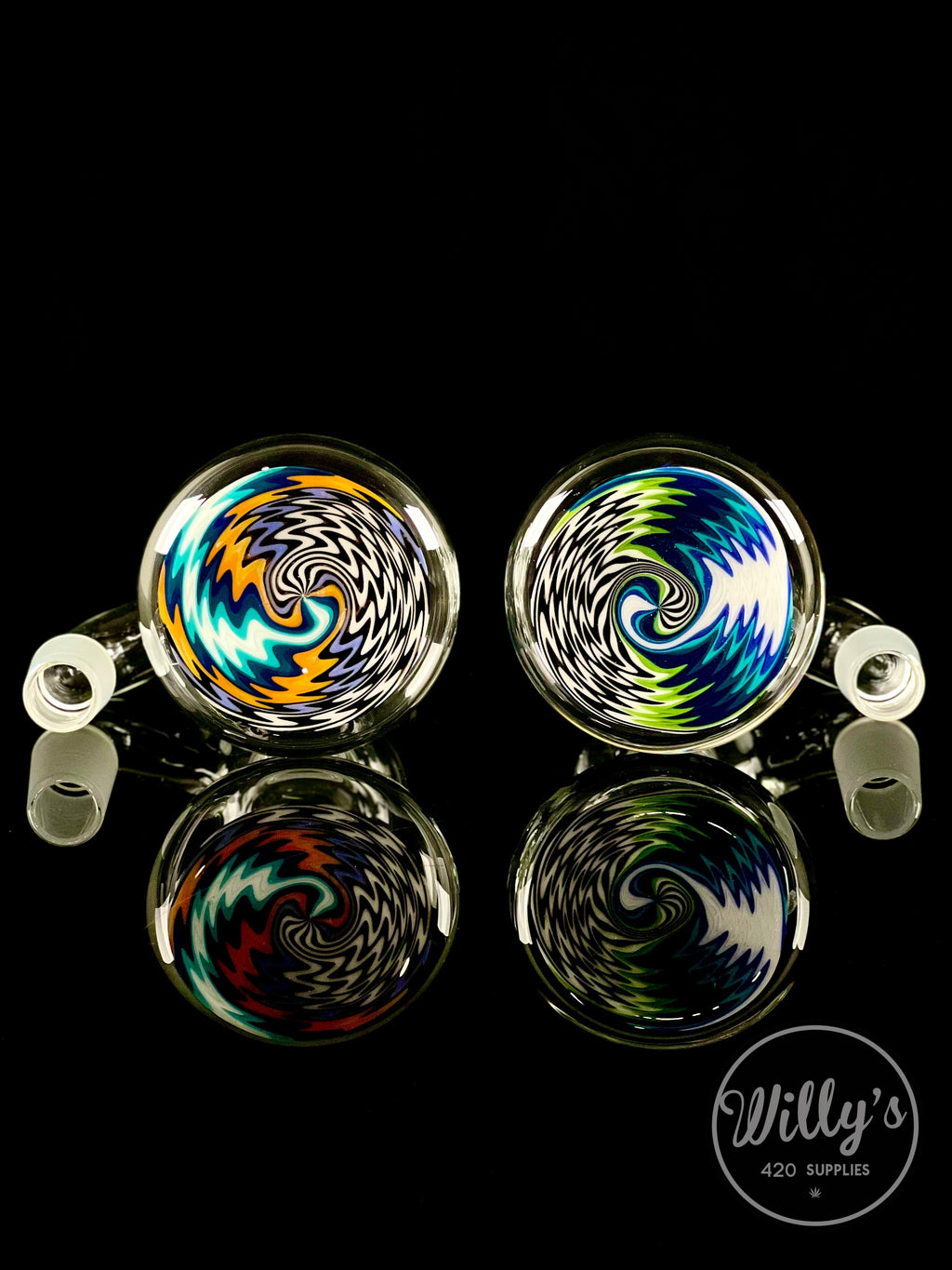 Green Belt Glass 18mm Wig Wag Ash Catcher Sets