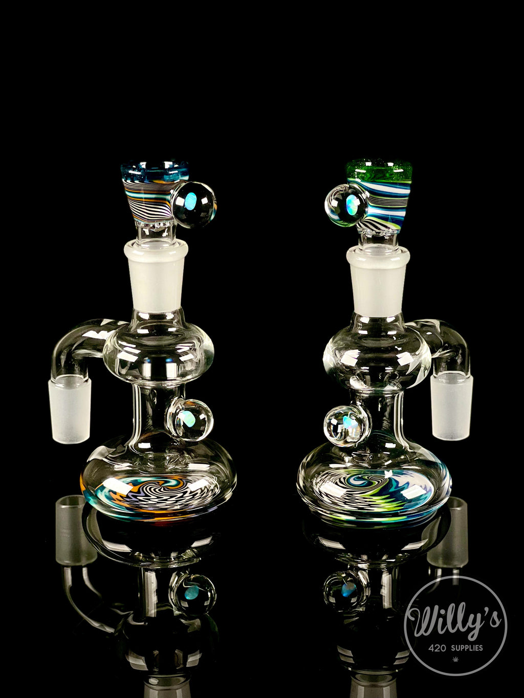 Green Belt Glass 18mm Wig Wag Ash Catcher Sets