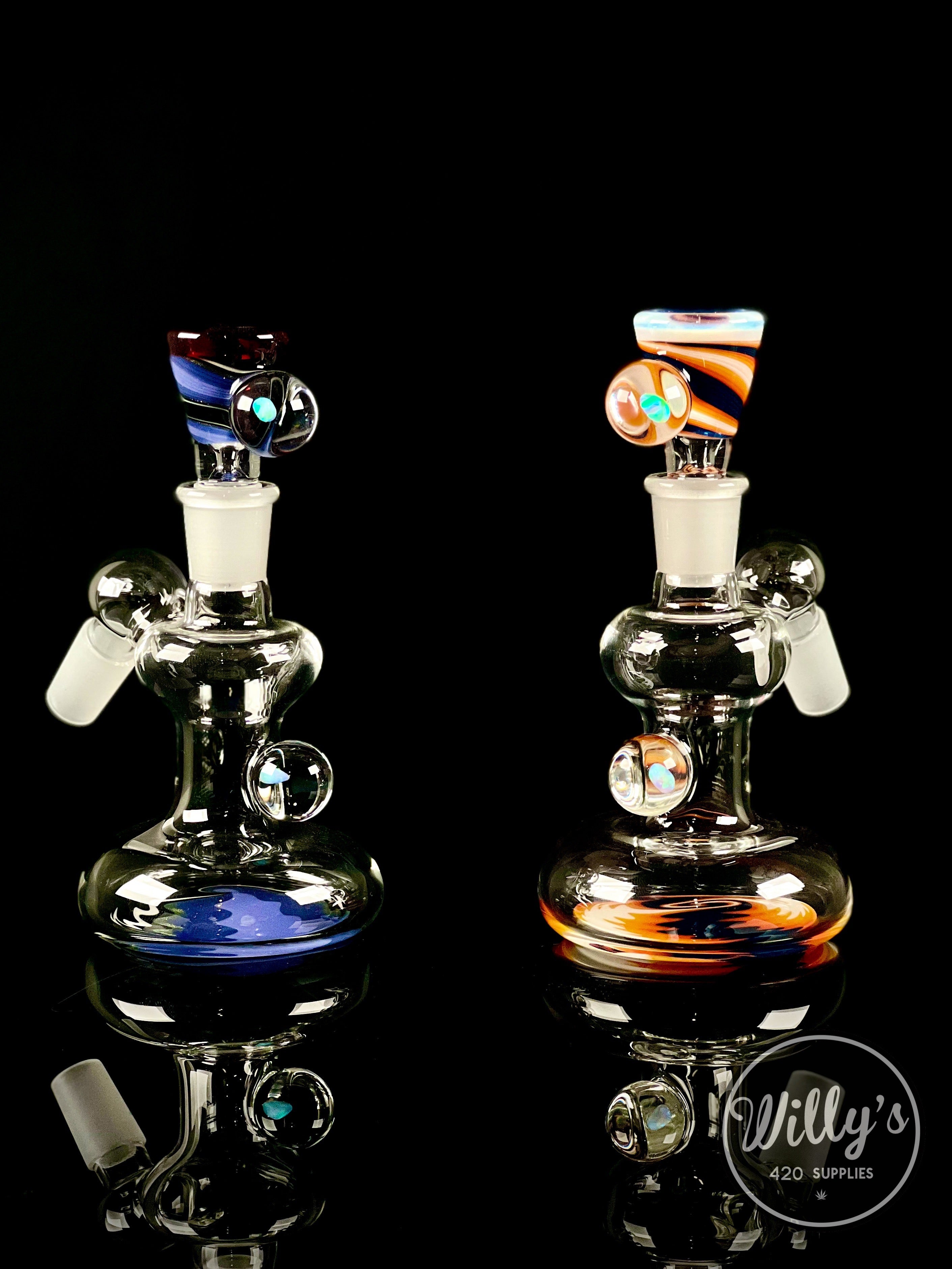 Green Belt Glass 14mm Wig Wag Ash Catcher Sets