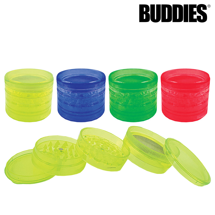 BUDDIES­­ PLASTIC MAGNETIC GRINDER W/ SCREEN - 4 PC