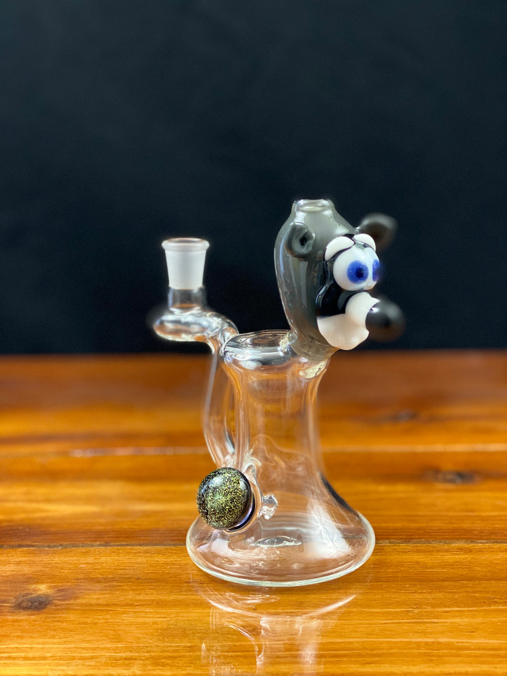 Green Belt Glass Raccoon Head Clear Mini Tube