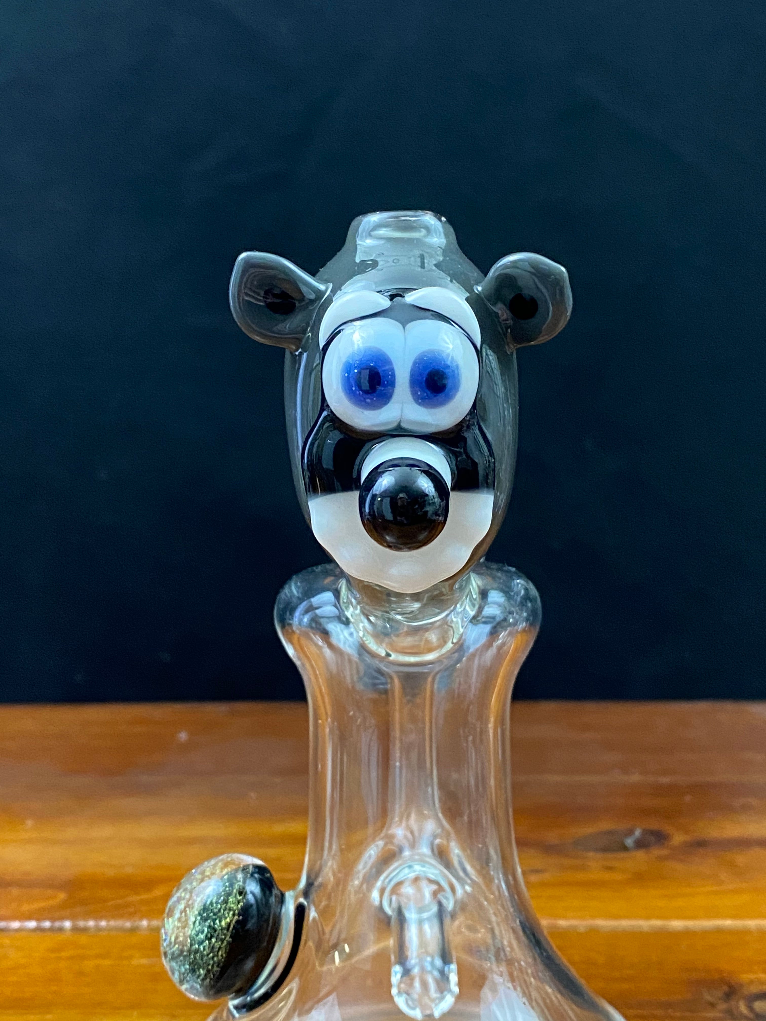 Green Belt Glass Raccoon Head Clear Mini Tube