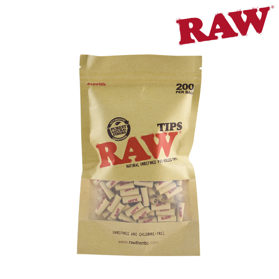 RAW TIPS BAG OF 200 – PRE-ROLLED UNBLEACHED