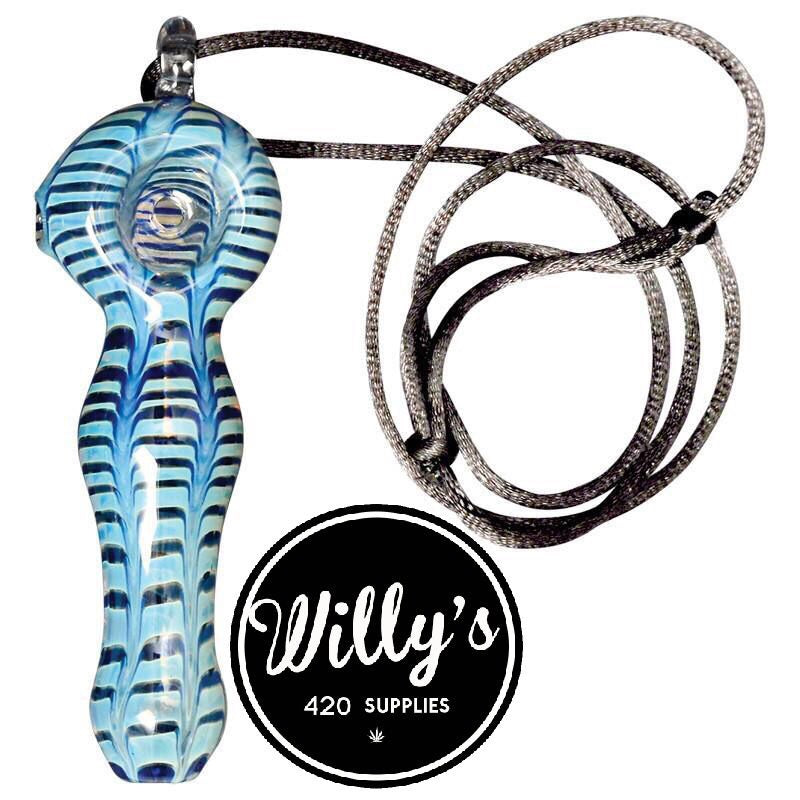 Red Eye Glass Pendant Hand Pipe W/Necklace